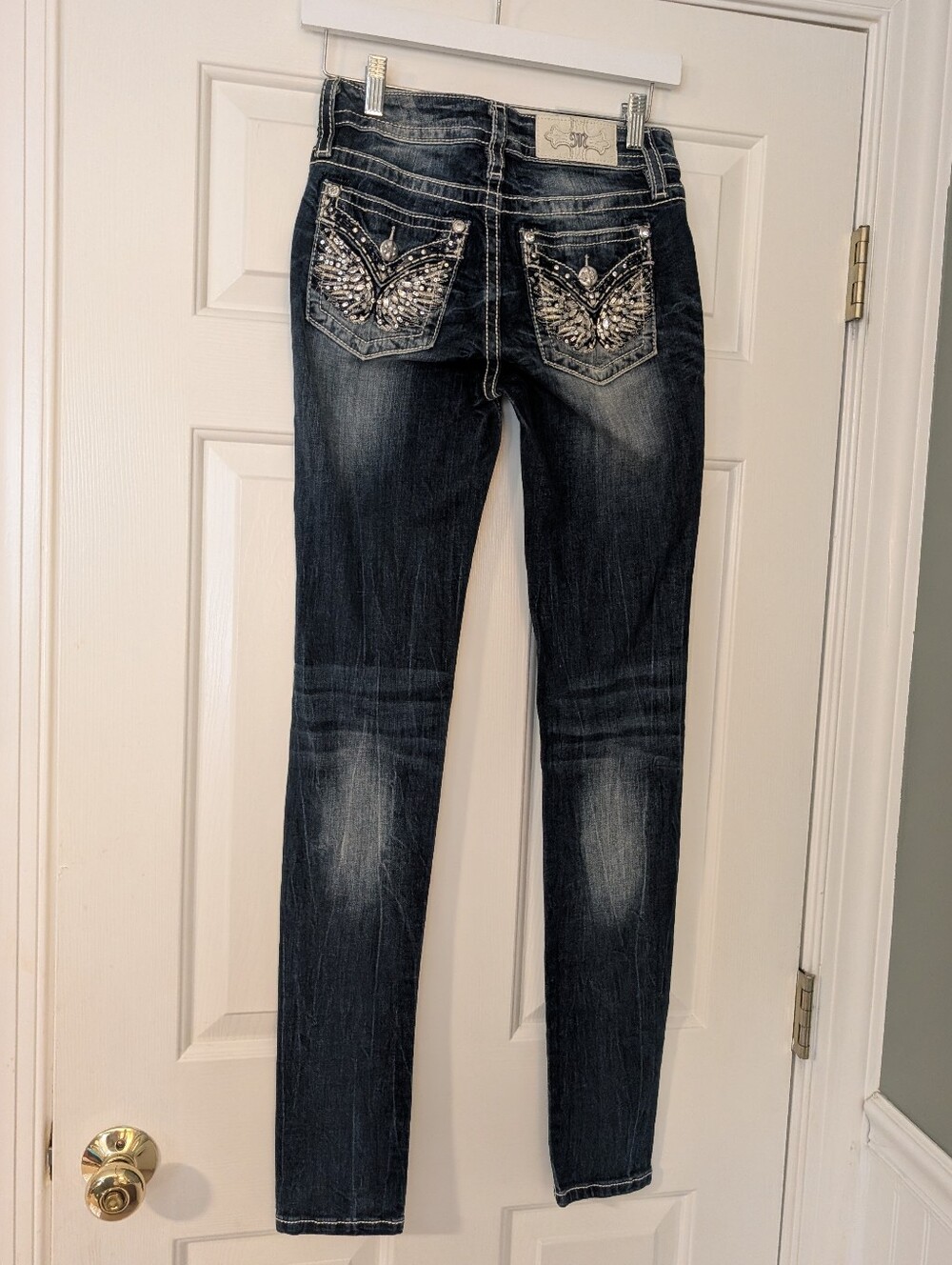 NEW Women's Miss Me Angel Rhinestone Wings Jeans 26 With 33 1/2 Inseam  Tall